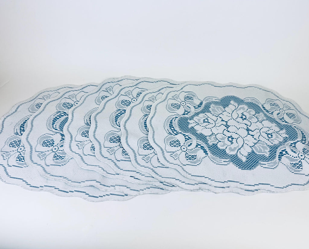 Product image for 'vintage oval cream lace blue floral bow pattern place mats set of six 6' (view f1e61c)