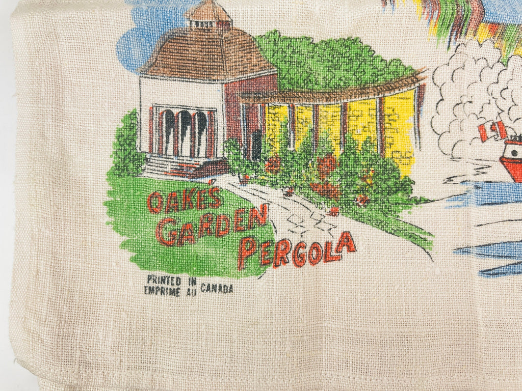 Product image for 'vintage niagara falls canada tea towel multicolour 1960s linen souvenir maid of the mist horseshoe falls floral clock' (view a95b31)