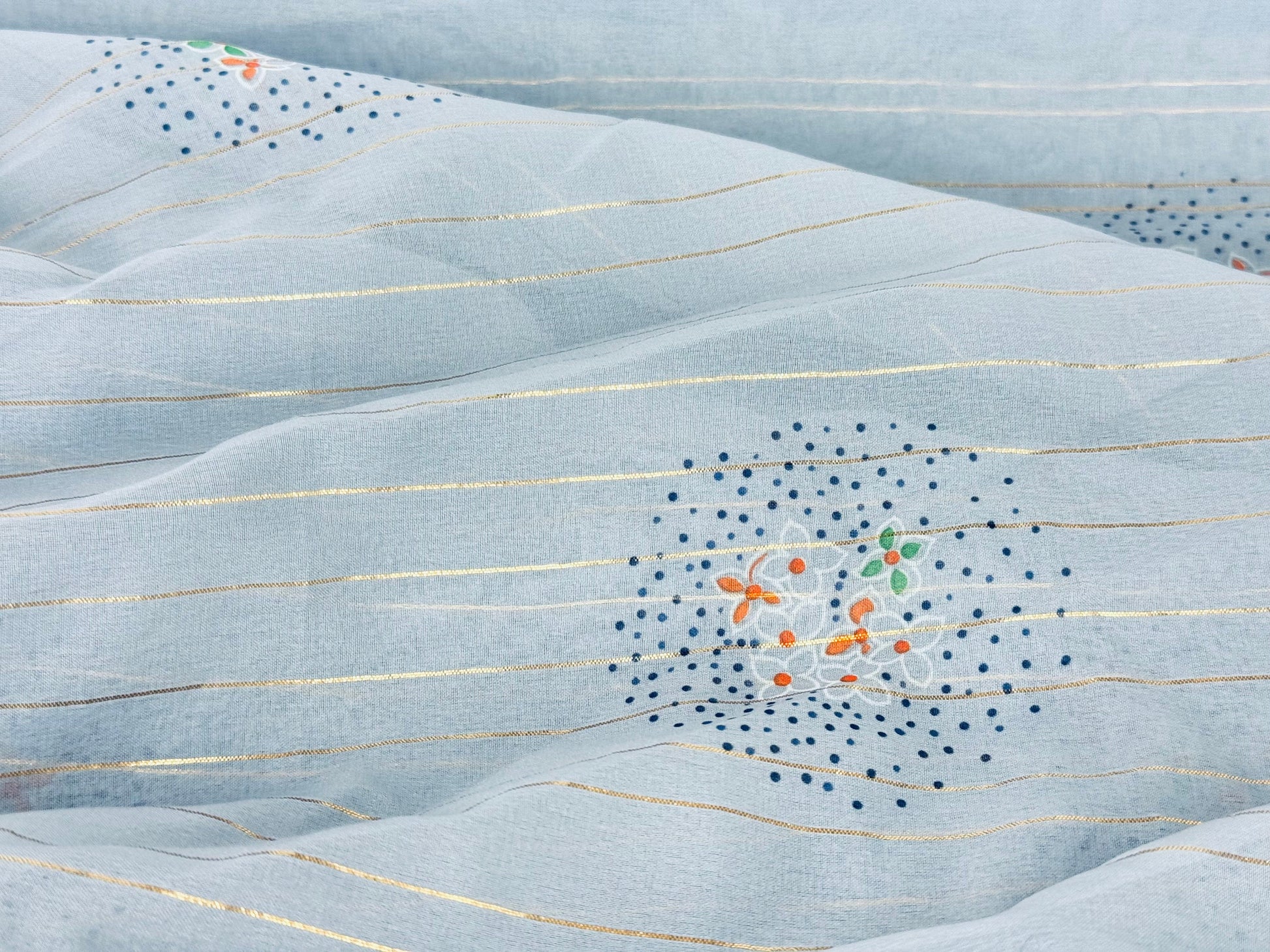 Product image for 'vintage grey lightweight sheer asian floral print metallic striped crepe fabric by lady hamilton 44 x 208 made in japan' (view 7431ce)