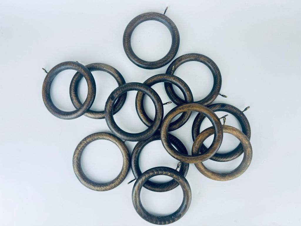 Product image for 'vintage macrame curtain wood metal ring holders set of twelve 12 two sizes available sets sold separately' (view 4b0778)