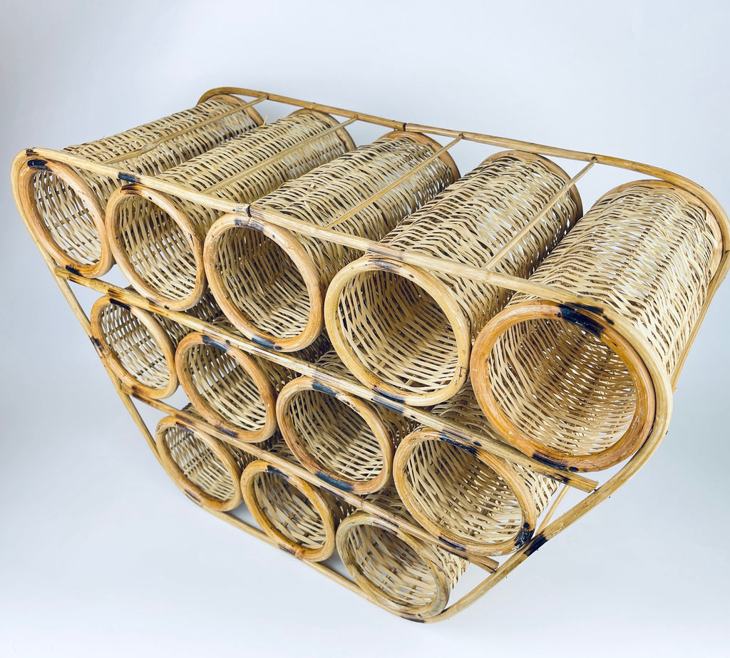 Product image for 'vintage bamboo rattan wine bottle rack twelve 12 bottle capacity' (view aa8018)