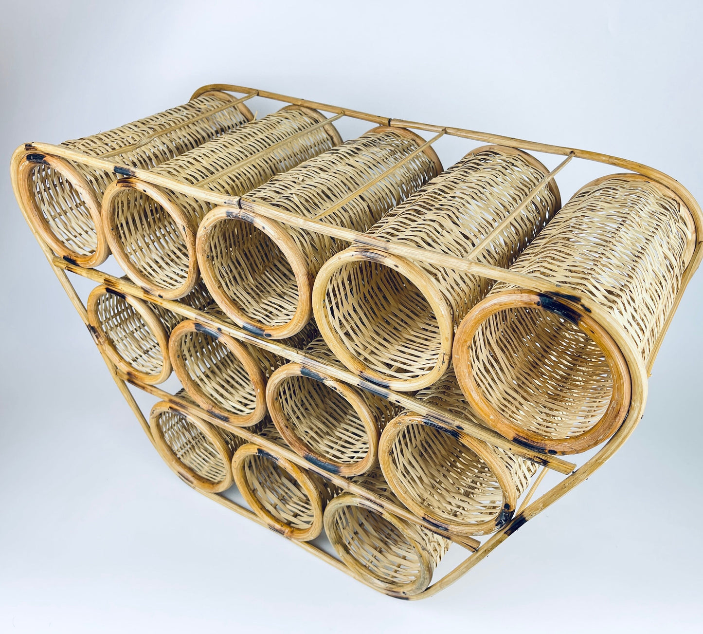Product image for 'vintage bamboo rattan wine bottle rack twelve 12 bottle capacity' (view aa8018)