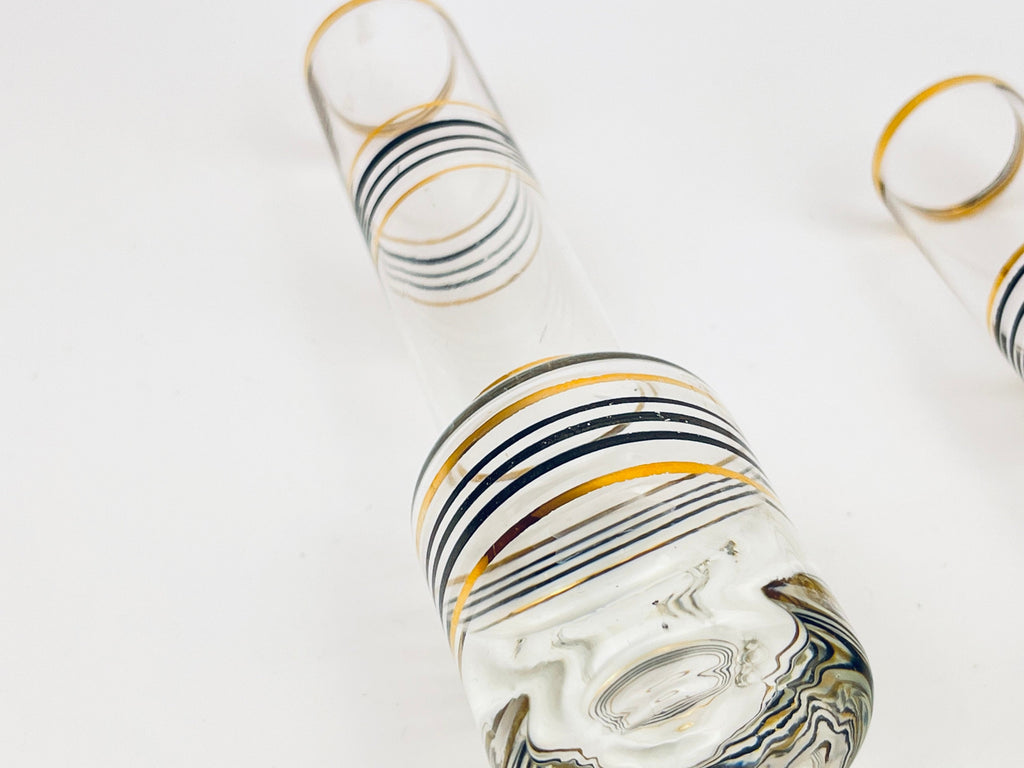 Product image for 'vintage gold black striped small bud glass vases set of two 2' (view 75387e)