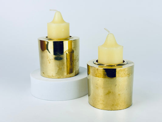 Product image for 'vintage brass votive tea light candle holder set set of two 2 attractive aged metal patina' (view db9b52)