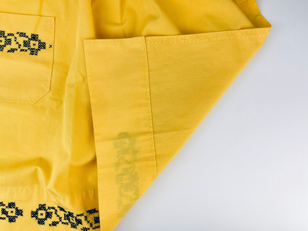 Product image for 'vintage yellow black embroidered waist apron right pocket detail' (view d9189a)