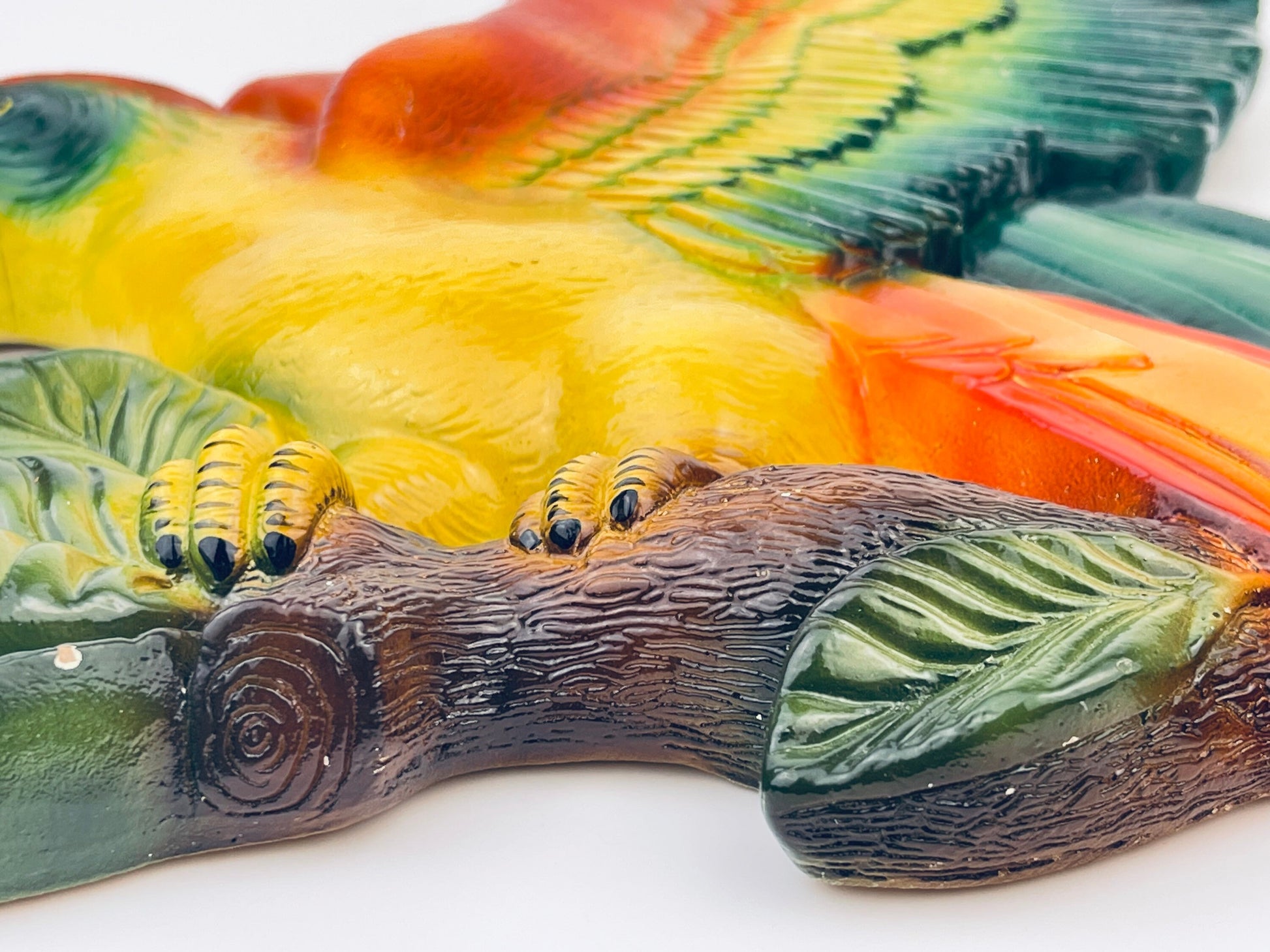 Product image for 'vintage vibrant mid century parrot chalkware wall art hand painted devonware canada' (view bf4636)