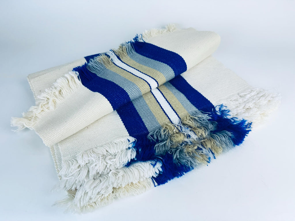 Product image for 'vintage rectangular blue beige stripped fringe style place mats set of five 5' (view 0e76cf)