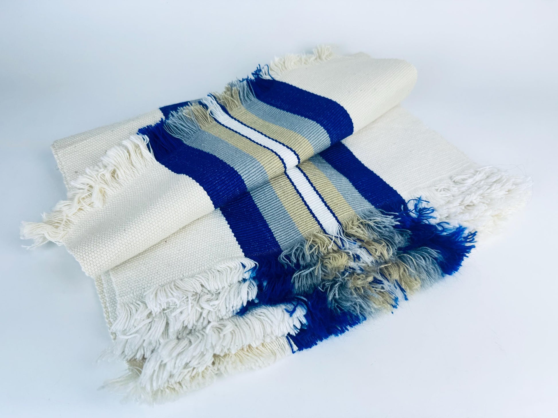 Product image for 'vintage rectangular blue beige stripped fringe style place mats set of five 5' (view 0e76cf)