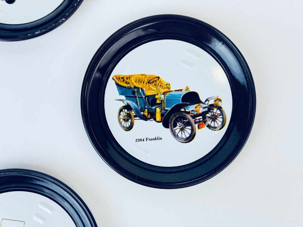 Product image for 'vintage antique car round metal coaster set set of four 4' (view 24d747)