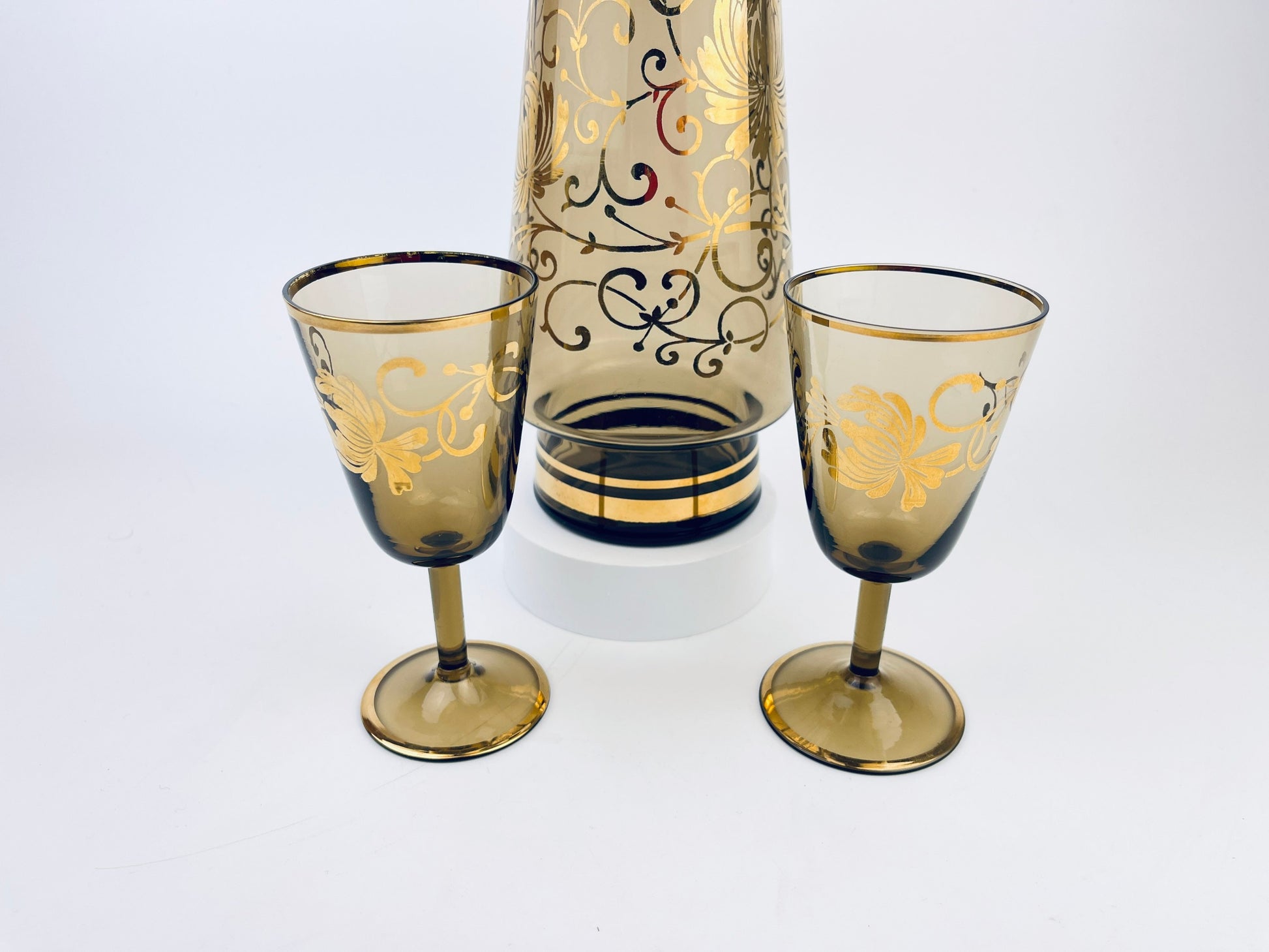 Product image for 'vintage bohemia crystal black gold floral decanter set mid century elegance' (view 20f481)