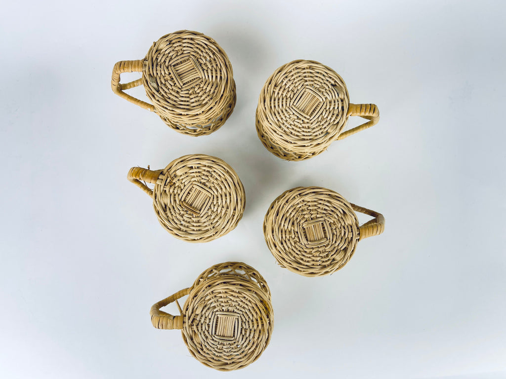 Product image for 'vintage boho woven wicker glass handled cup mugs set of five 5' (view e23f75)