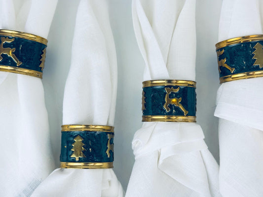 Product image for 'vintage solid brass christmas tree reindeer napkin ring holders set of four 4 christmas tablescape decor' (view 795db3)