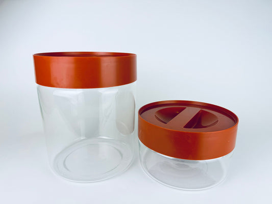Product image for 'vintage pyrex burnt orange plastic lid glass jar containers made in usa sold separately' (view ed6144)