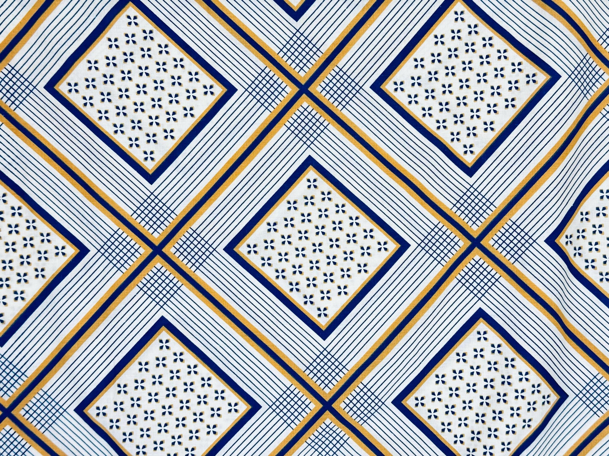 Product image for 'vintage blue yellow white striped fabric material 50 x 78' (view 038749)