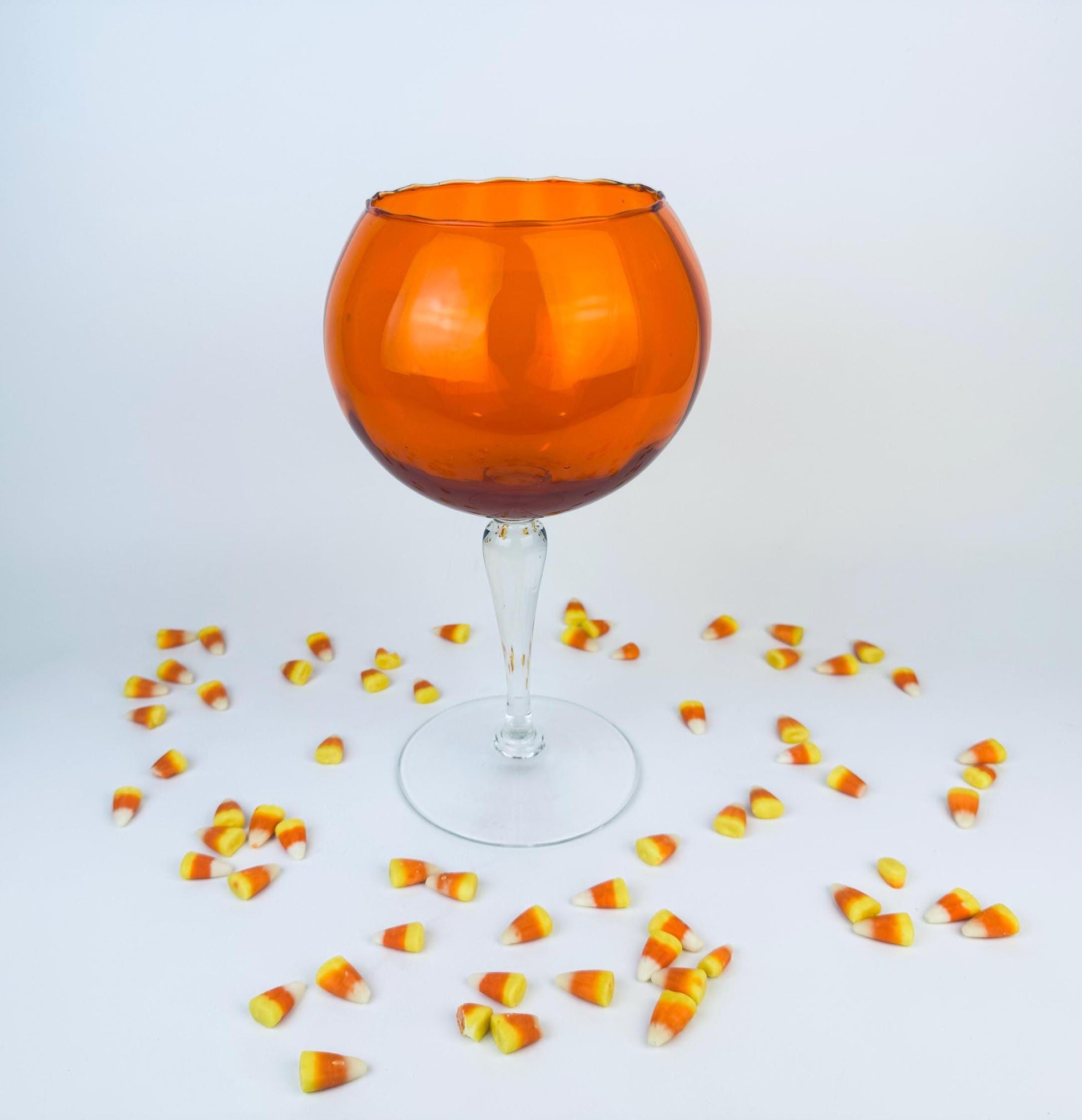 Product image for 'vintage orange pumpkin balloon italian empoli art glass footed bowl vase halloween candy bowl made in italy' (view 592384)
