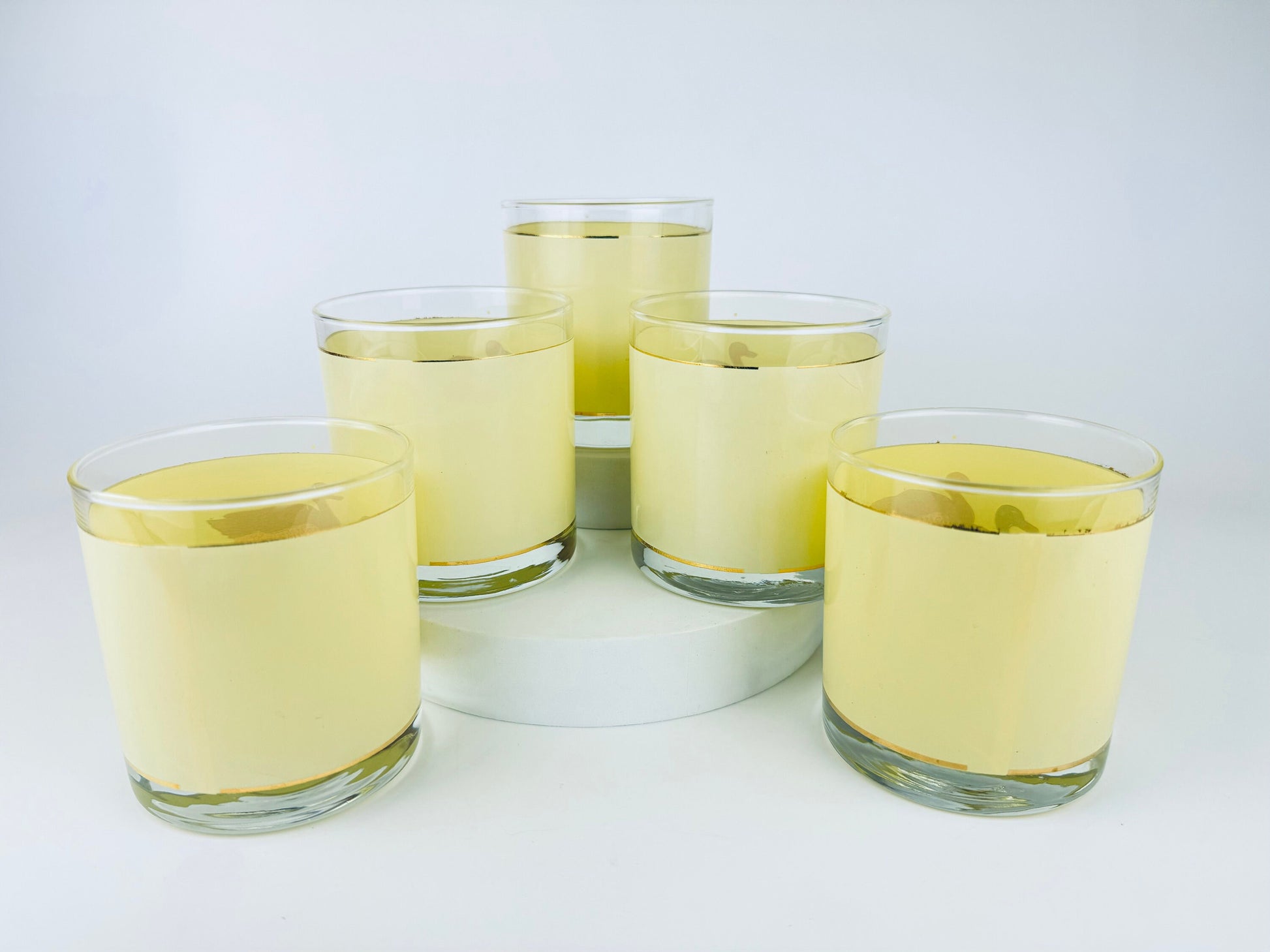 Product image for 'vintage gold stripe and beige duck duo lowball glasses set of five 5 perfect hunter gift' (view ec660d)