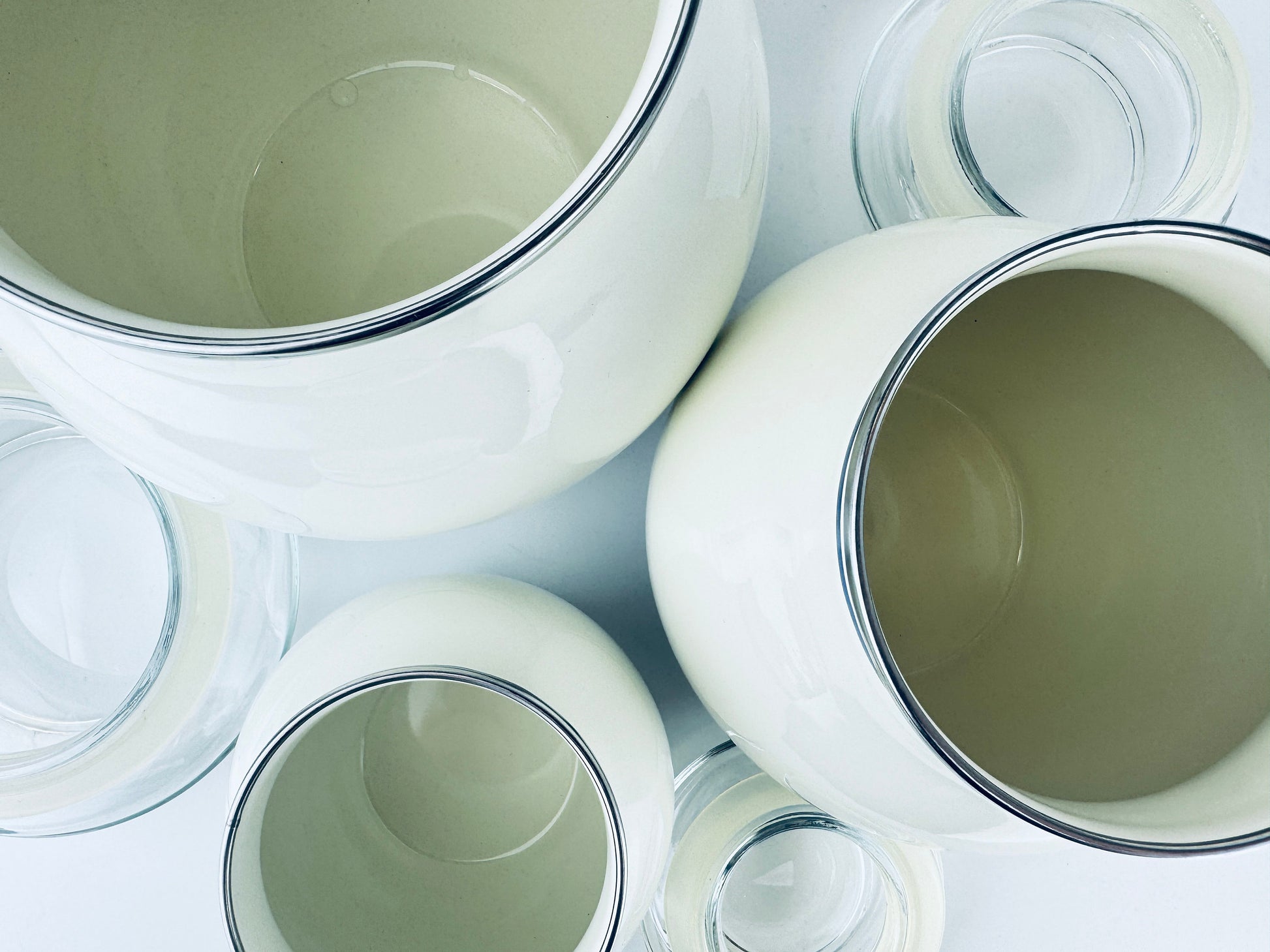 Product image for 'vintage ikea beige blue striped enamelled metal round airtight countertop canister set set of three 3' (view a3193d)