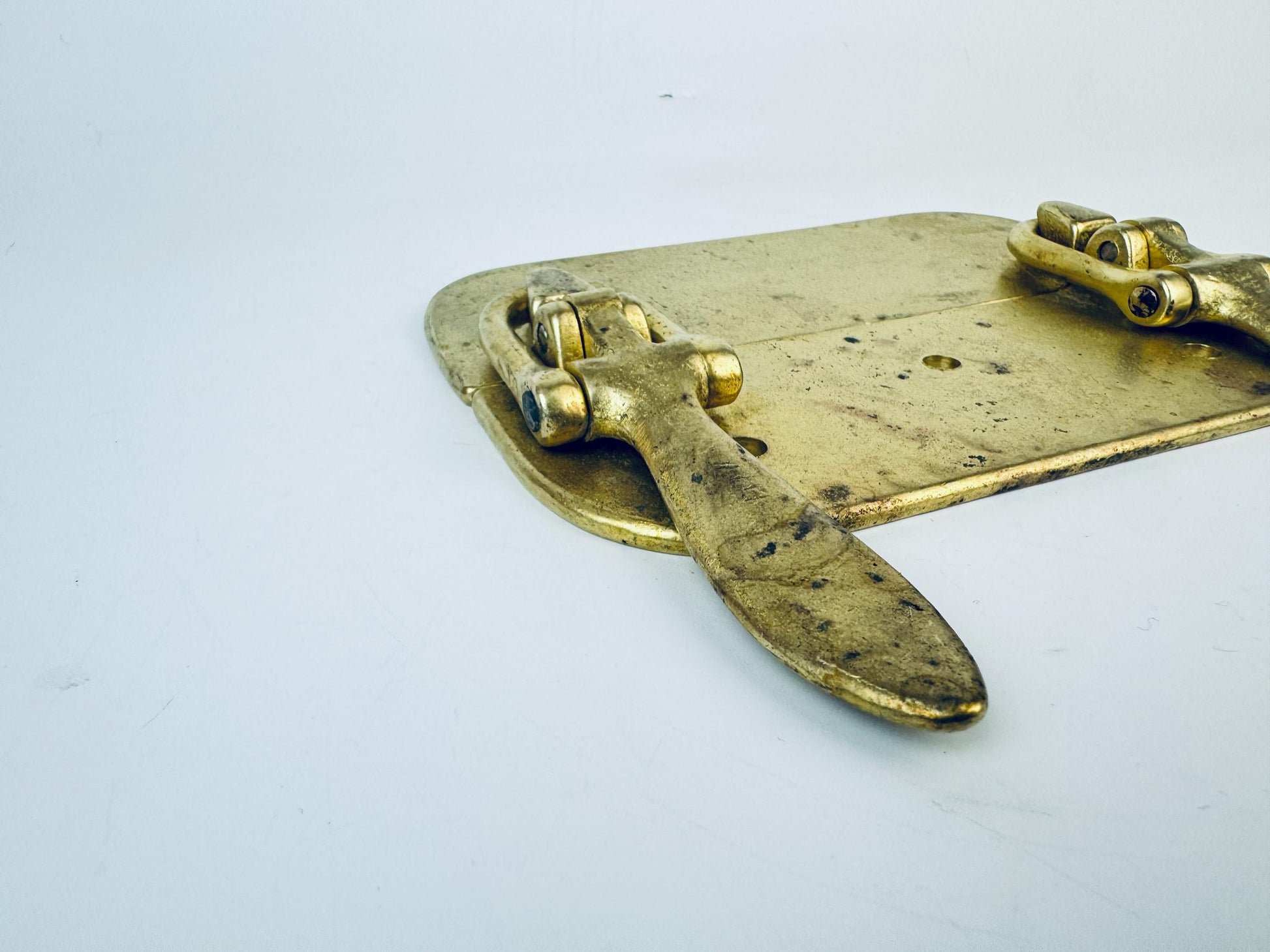 Product image for 'vintage solid brass double latch hardware attractive aged metal patina' (view 93f2bf)