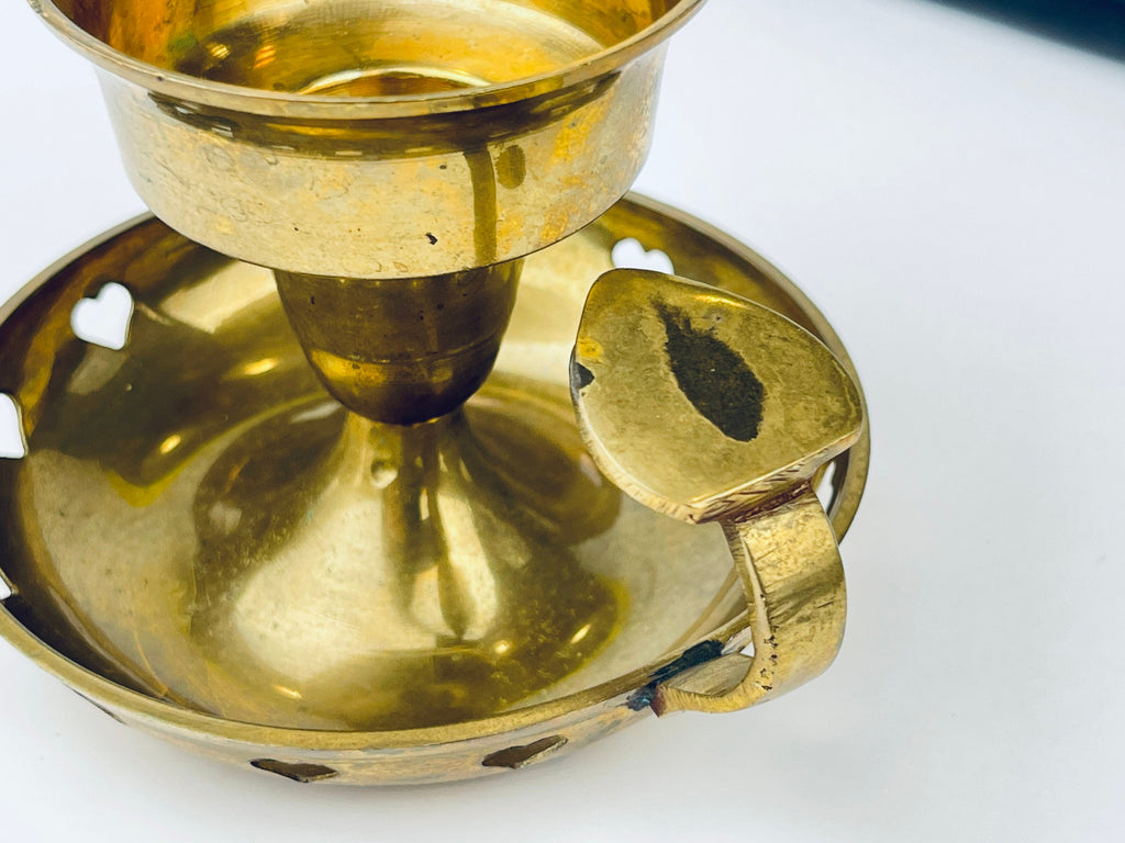 Product image for 'vintage brass heart chamber candlestick holder attractive aged metal patina' (view a8bd4f)