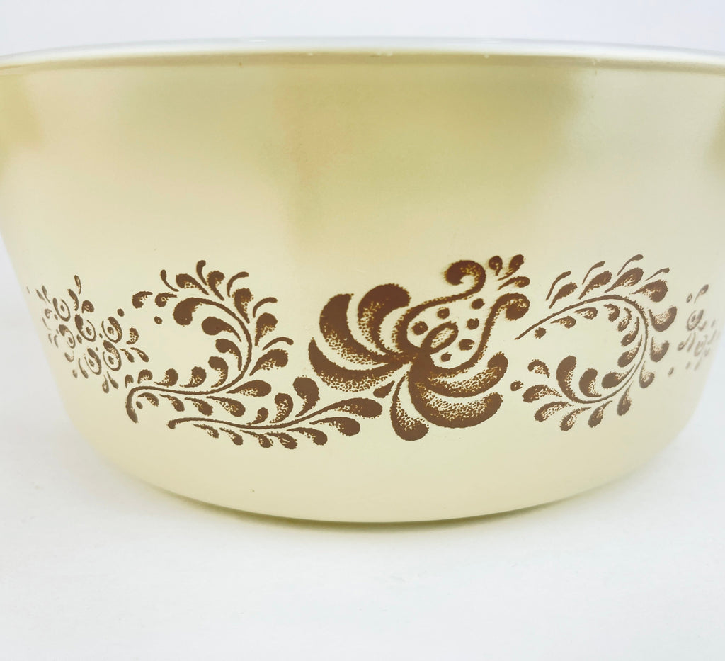 Product image for 'vintage homestead brown swirl pyrex cinderella casserole dishes sold separately' (view c02840)