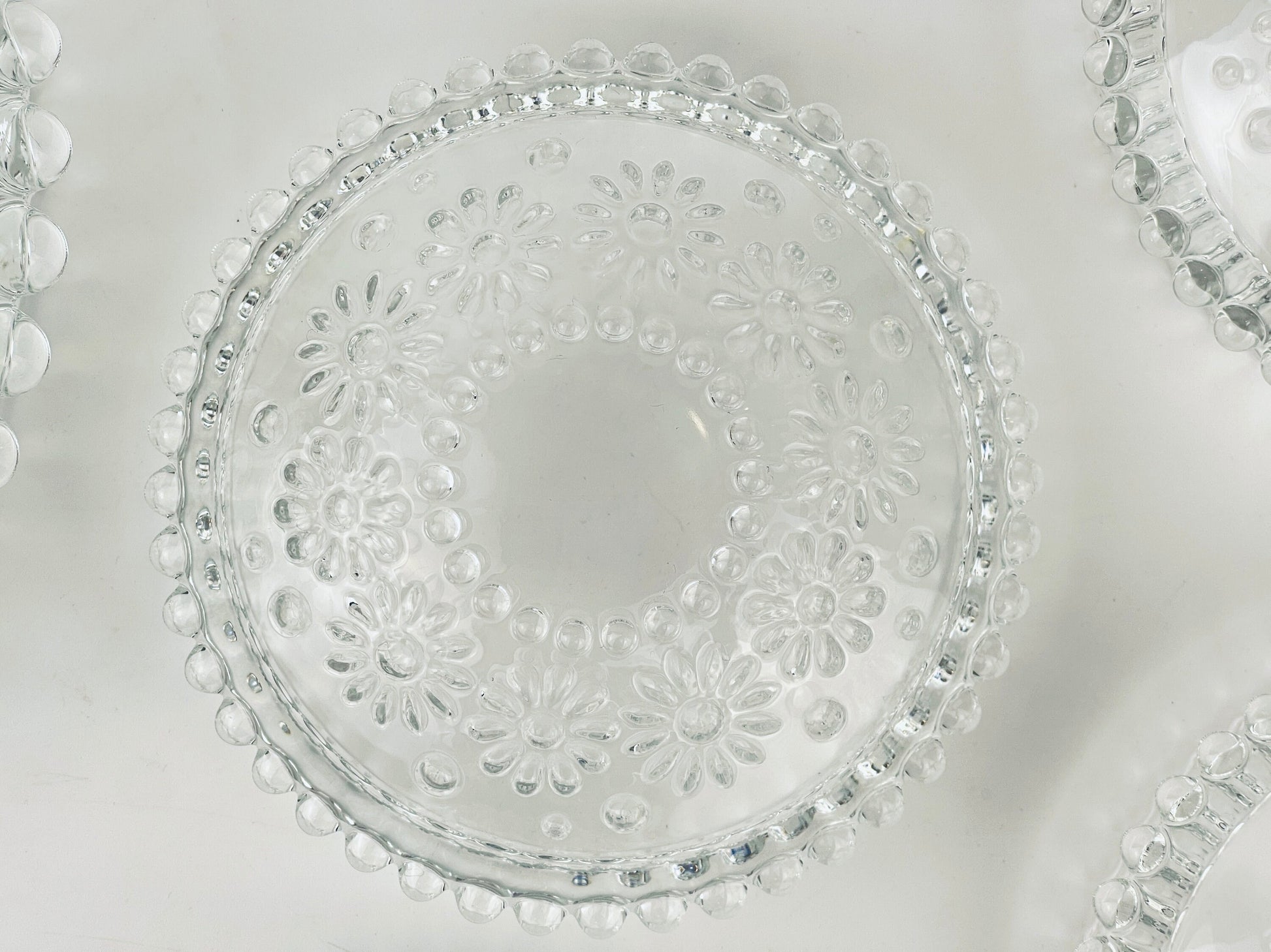 Product image for 'vintage clear crystal glass hobnail daisy floral bowl serving set made in germany by walther glas fabiola line set of five 5' (view c1b945)