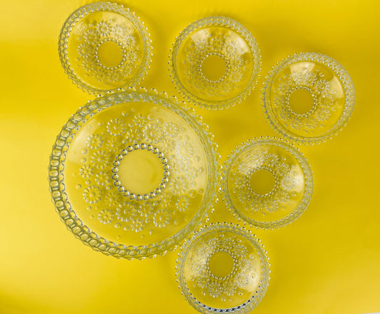 Product image for 'vintage clear crystal glass hobnail daisy floral bowl serving set made in germany by walther glas fabiola line set of five 5' (view b133b1)