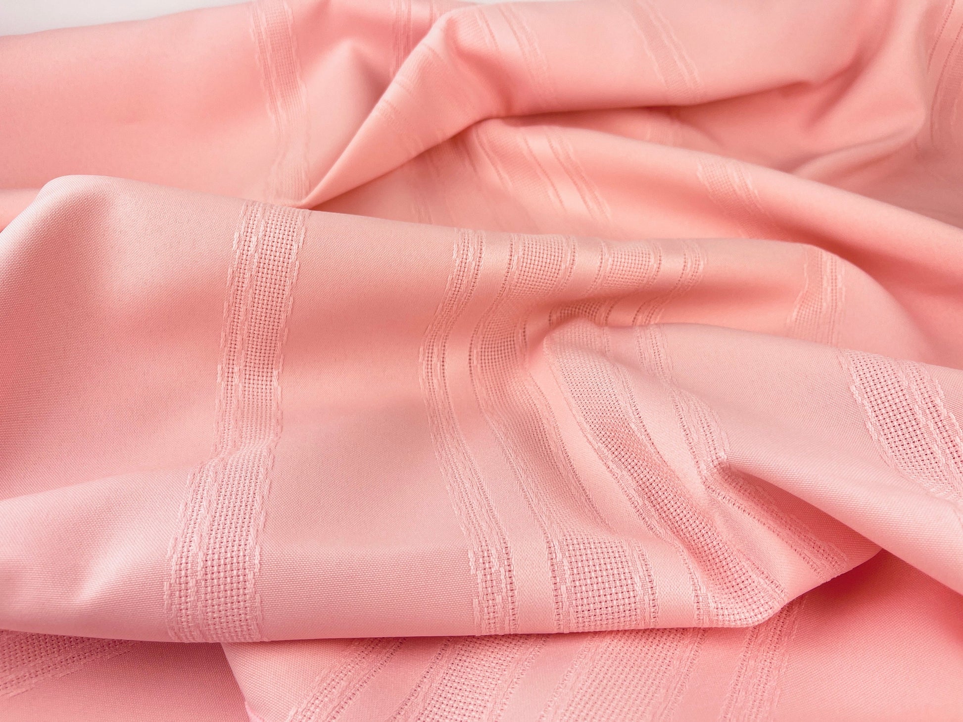Product image for 'vintage pink rectangular tablecloth 90s tablescape textured ribbon stripes' (view 0bdb93)