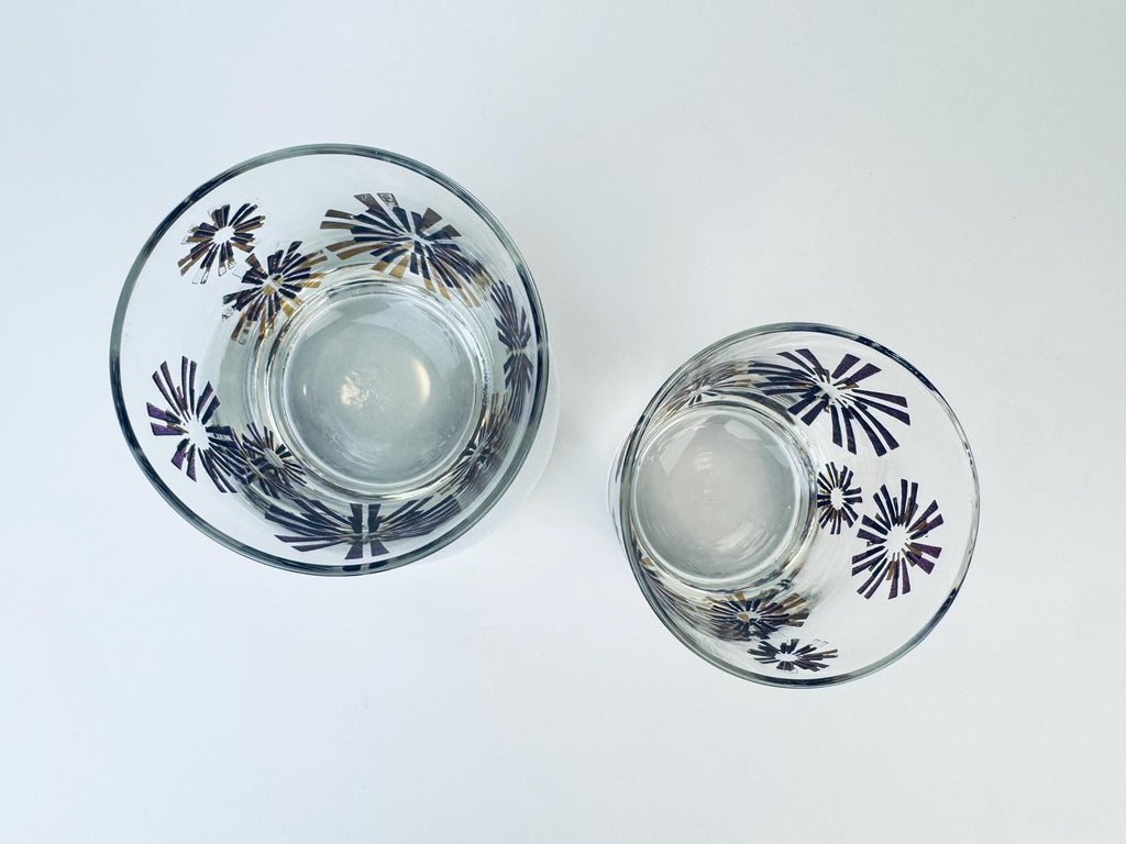 Product image for 'vintage libbey gold purple atomic starburst low ball drinking glasses set of two 2' (view 5501ad)