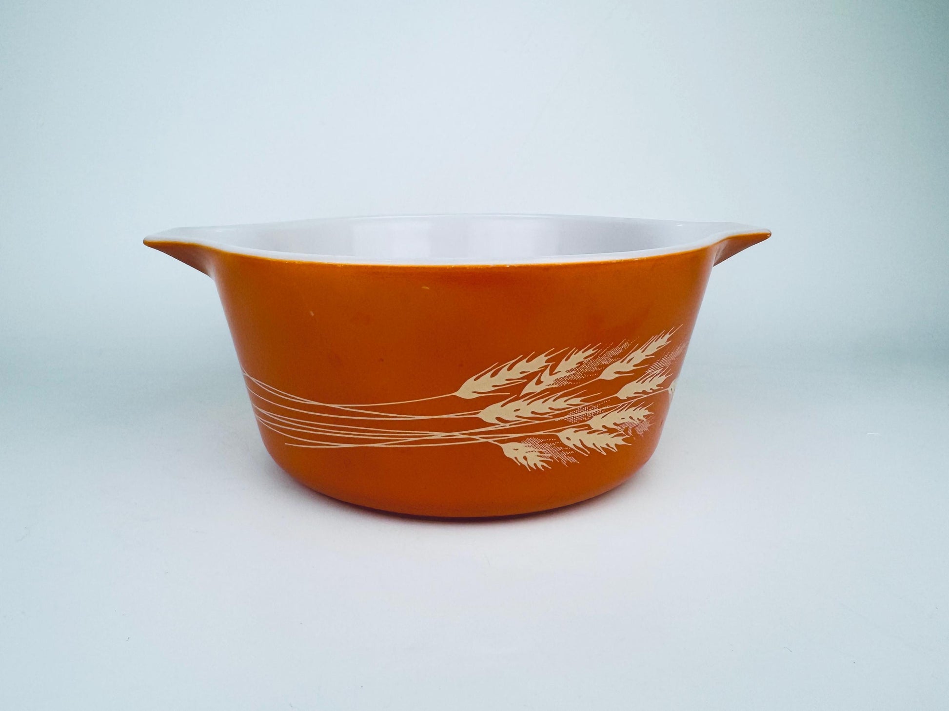 Product image for 'vintage autumn harvest wheat pattern pyrex bright orange casserole dishes dishes sold separately' (view a555c5)
