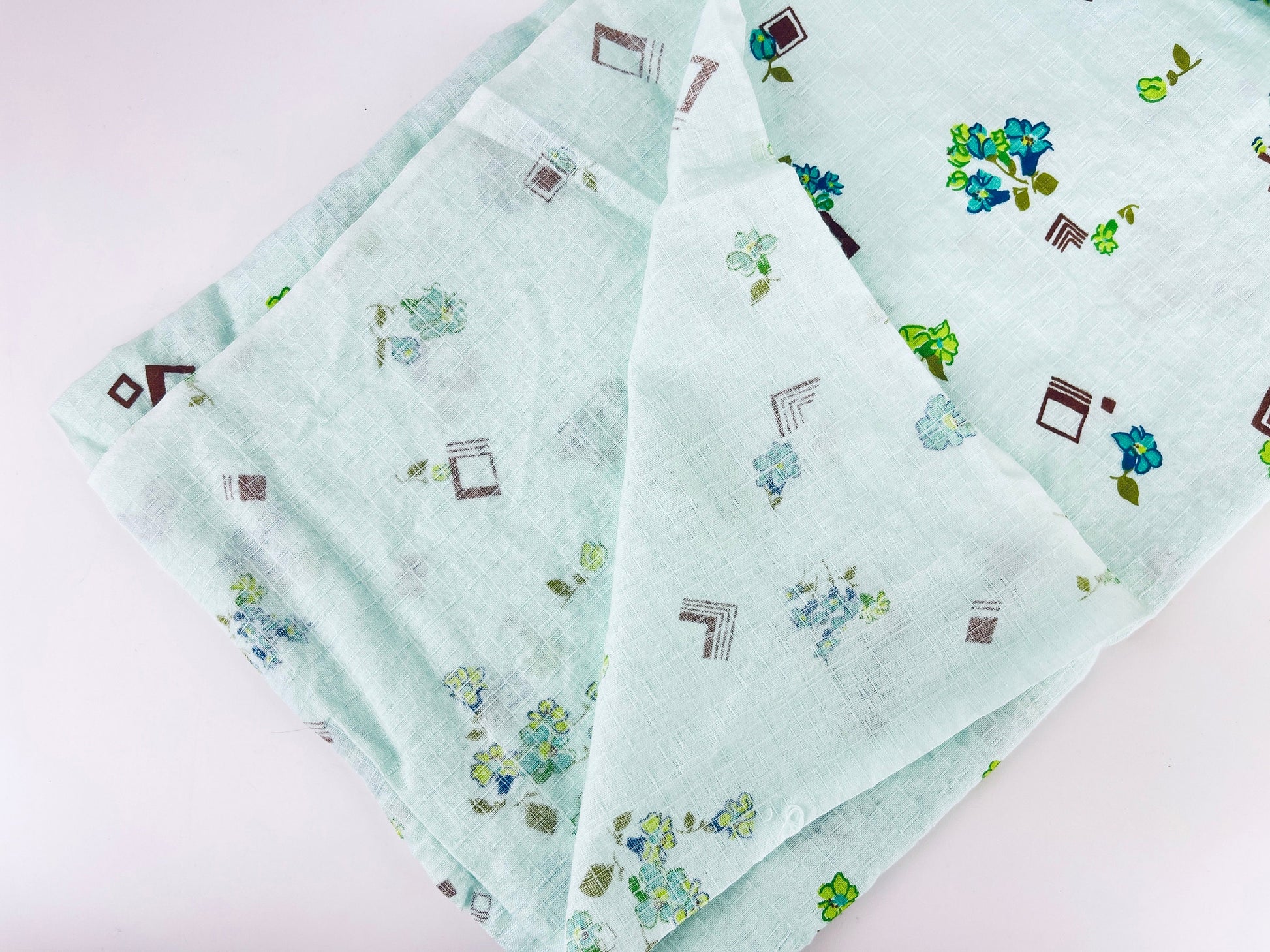 Product image for 'vintage mint green brown floral lightly textured fabric material 41 x 61' (view c82061)
