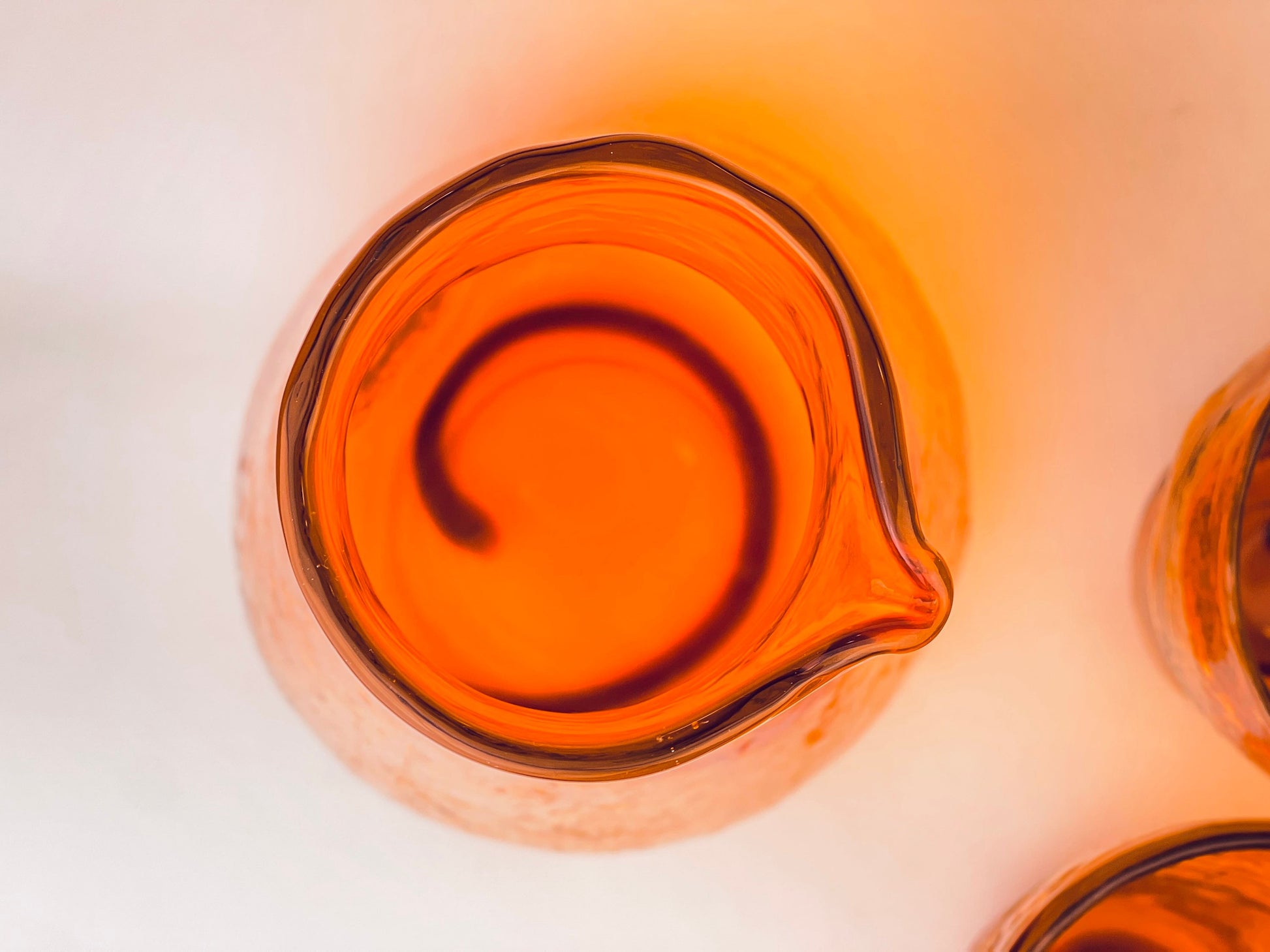 Product image for 'vintage hand blown orange swirl glassware set decanter cups' (view ff24a1)
