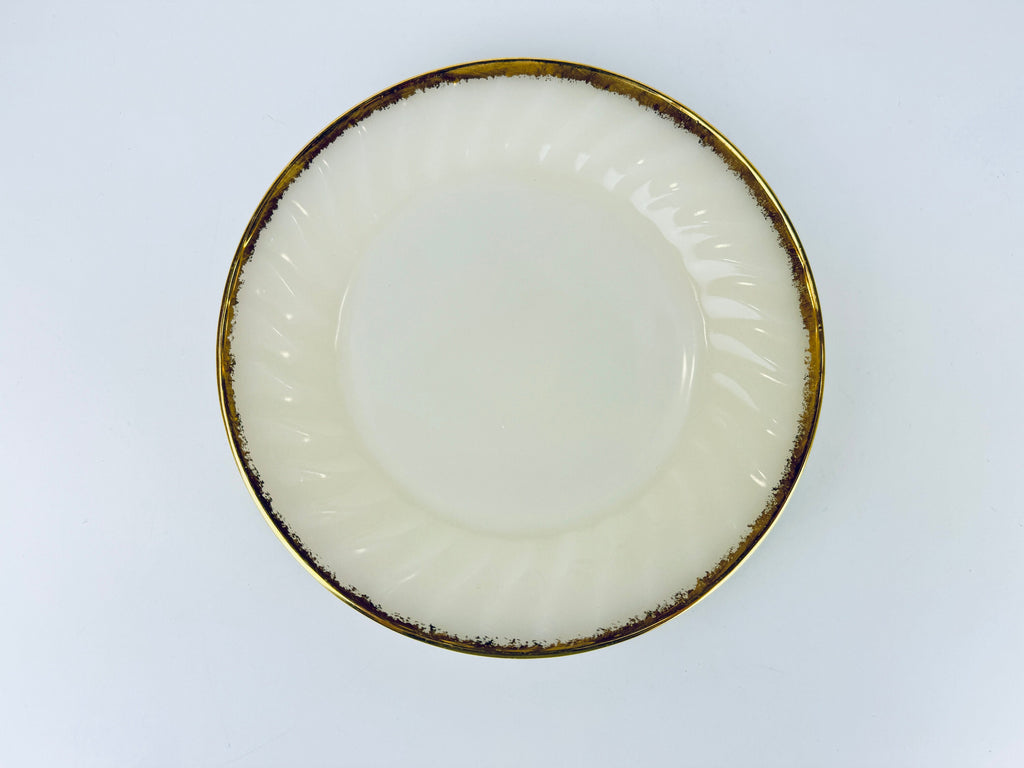 Product image for 'vintage fire king white gold gilt rim milk glass salad plates made in usa sold separately' (view db6233)