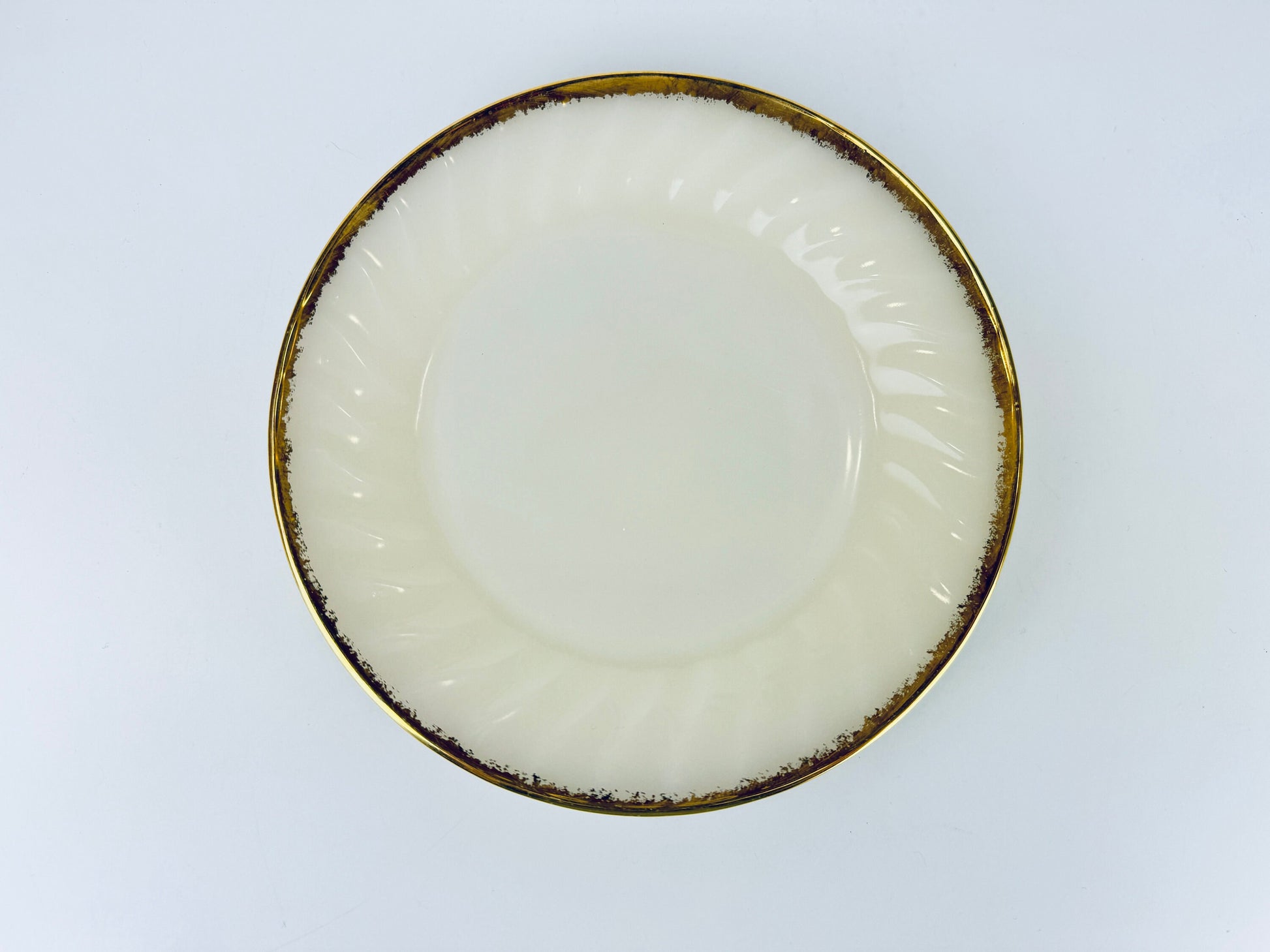 Product image for 'vintage fire king white gold gilt rim milk glass salad plates made in usa sold separately' (view db6233)