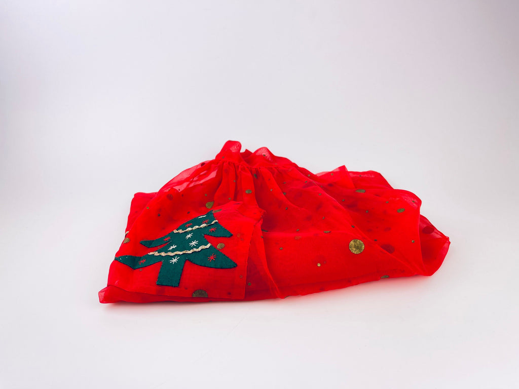 Product image for 'vintage decorative red gold polka dot christmas organza waist apron mcm christmas tree design' (view 422852)