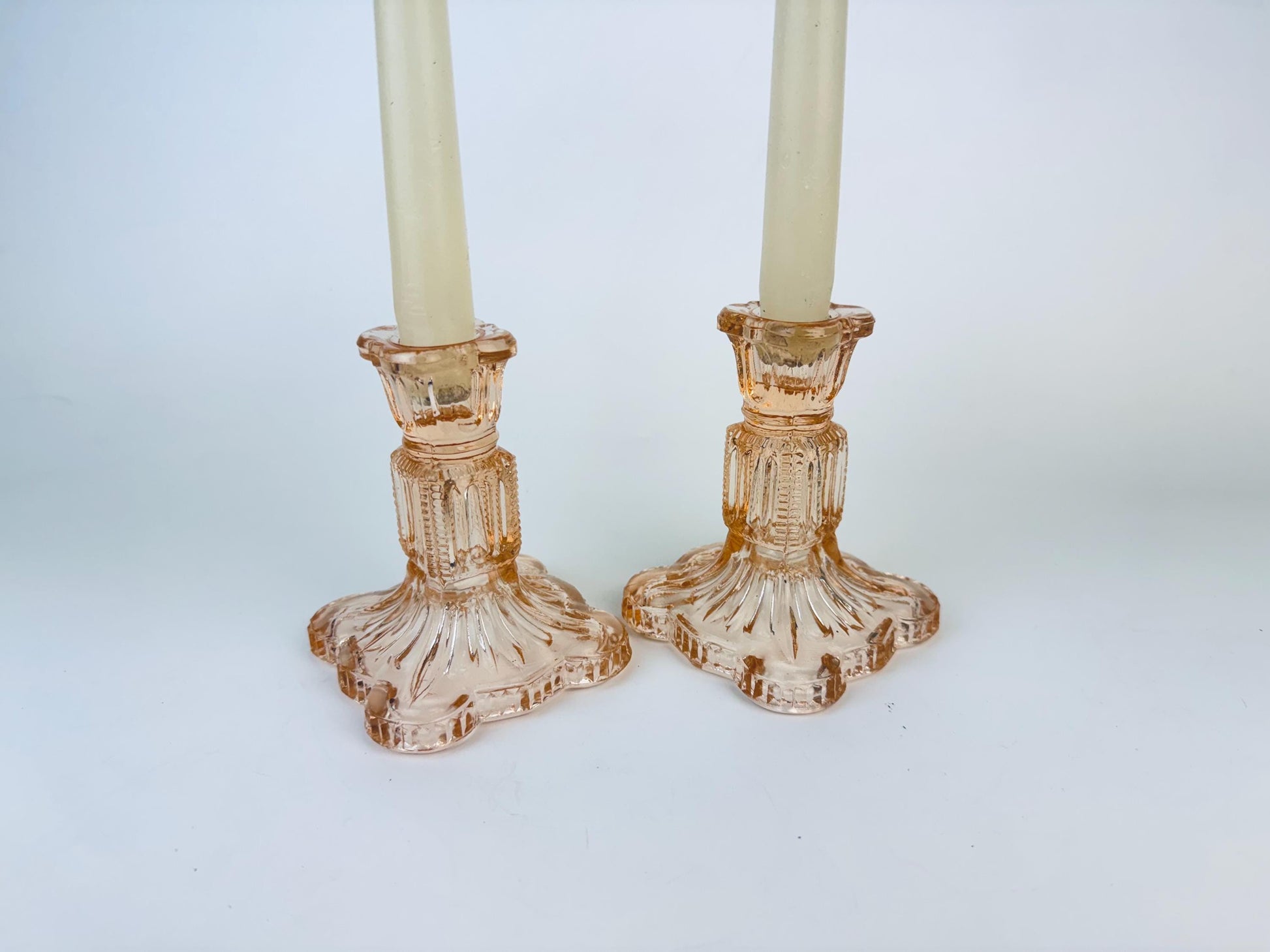 Product image for 'vintage pink blush depression glass candlestick holders set of two 2' (view 95bc31)