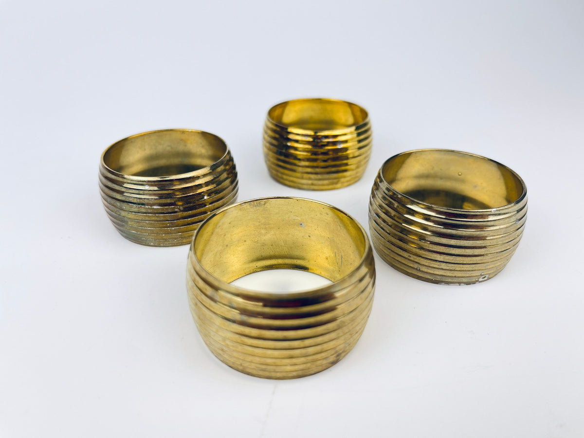 Product image for 'vintage striped brass napkin ring holders set of four 4' (view 869ea9)