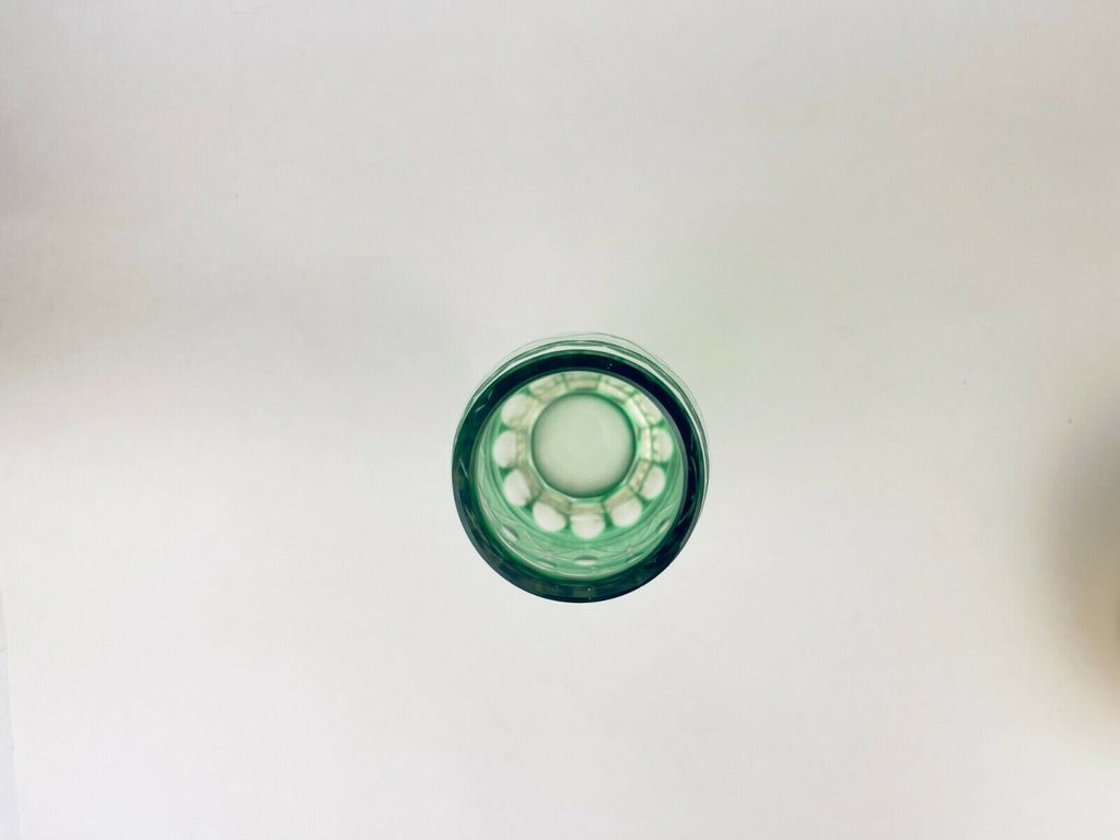 Product image for 'vintage etched green crystal glass vase boho star oval pattern' (view 13e276)