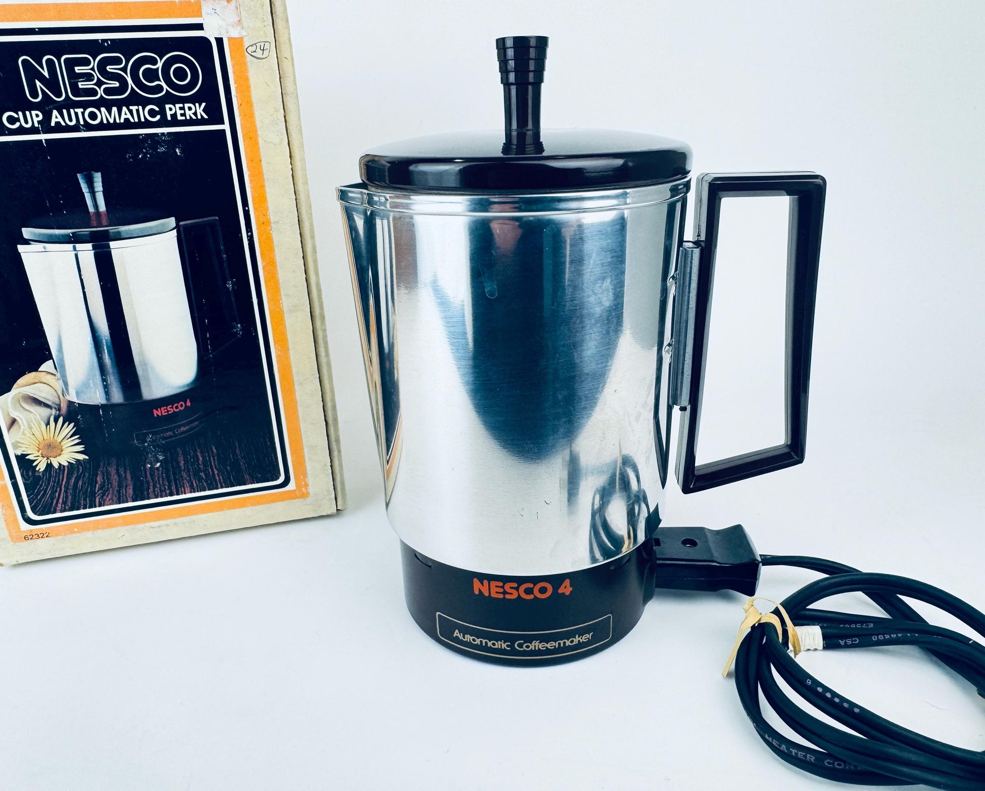 Product image for 'vintage chrome nesco 4 cup electric coffee percolator 1980s mid century modern style made in usa automatic compact brewer' (view 6de8bb)