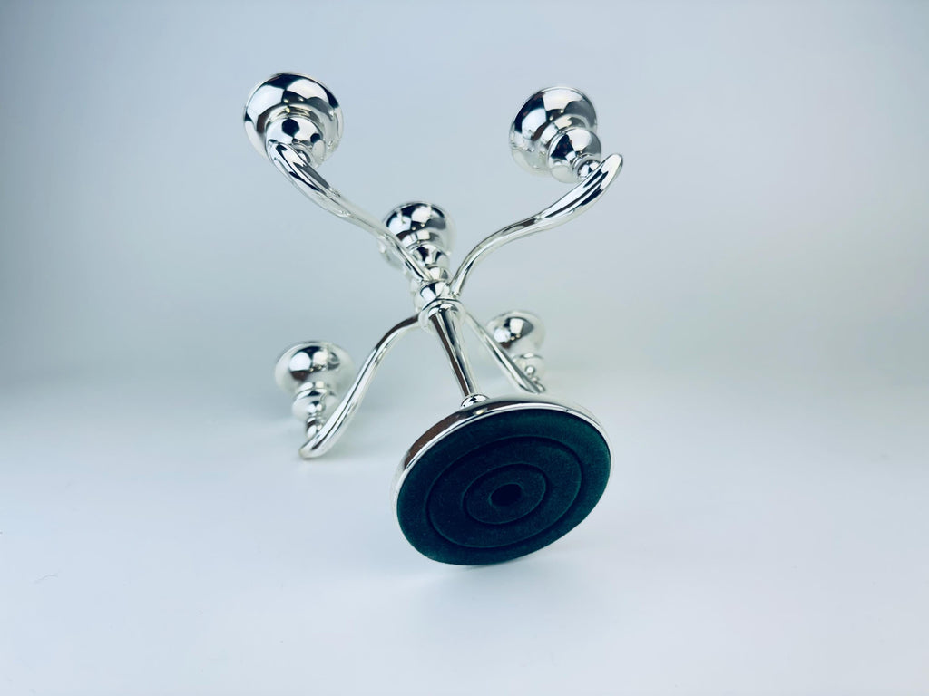 Product image for 'vintage ornate silver plated candelabra candlestick holder green felt bottom made in england' (view 65a7fb)