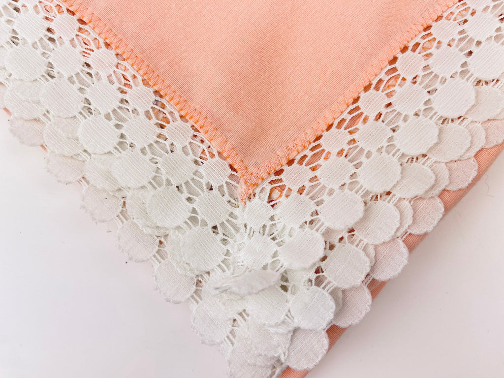 Product image for 'vintage pink white lace edge square tablecloth' (view 79f267)