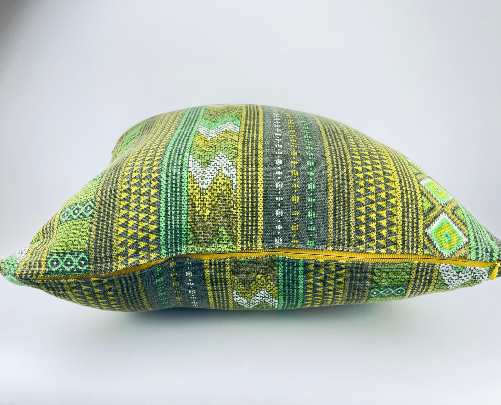 Product image for 'vintage handmade green yellow geometric print square accent pillow cover 18 x 18 sold separately' (view ce0b55)