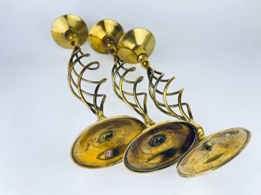 Product image for 'vintage solid brass lattice candle stick holders set of three 3' (view 253545)
