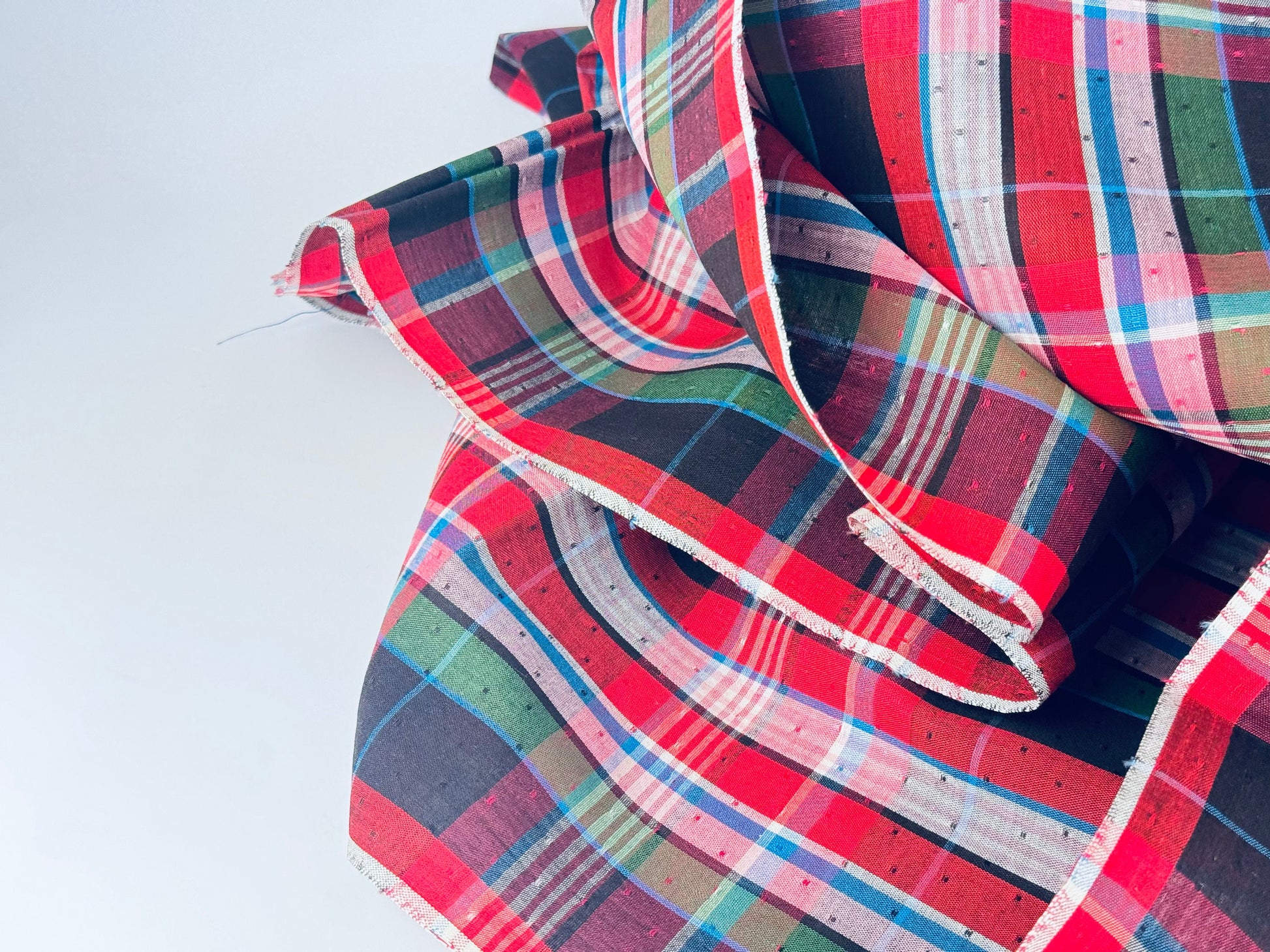 Product image for 'vintage red black plaid square dot polyester fabric 35 x 73' (view b84b75)