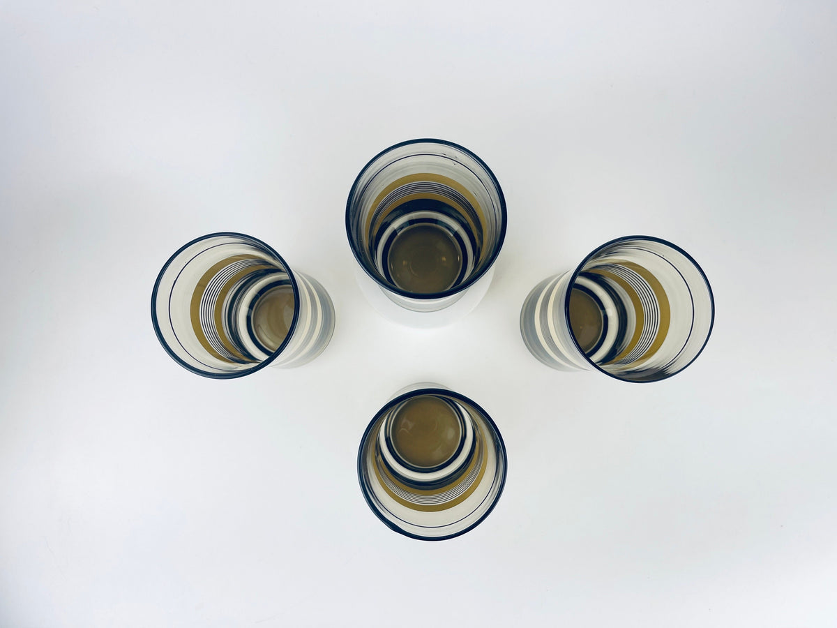 Product image for 'vintage beige brown striped water glasses set of four 5' (view b4017c)