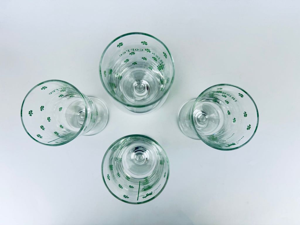 Product image for 'vintage irish coffee green shamrock pedestal glasses goblets set of four 4' (view b57524)