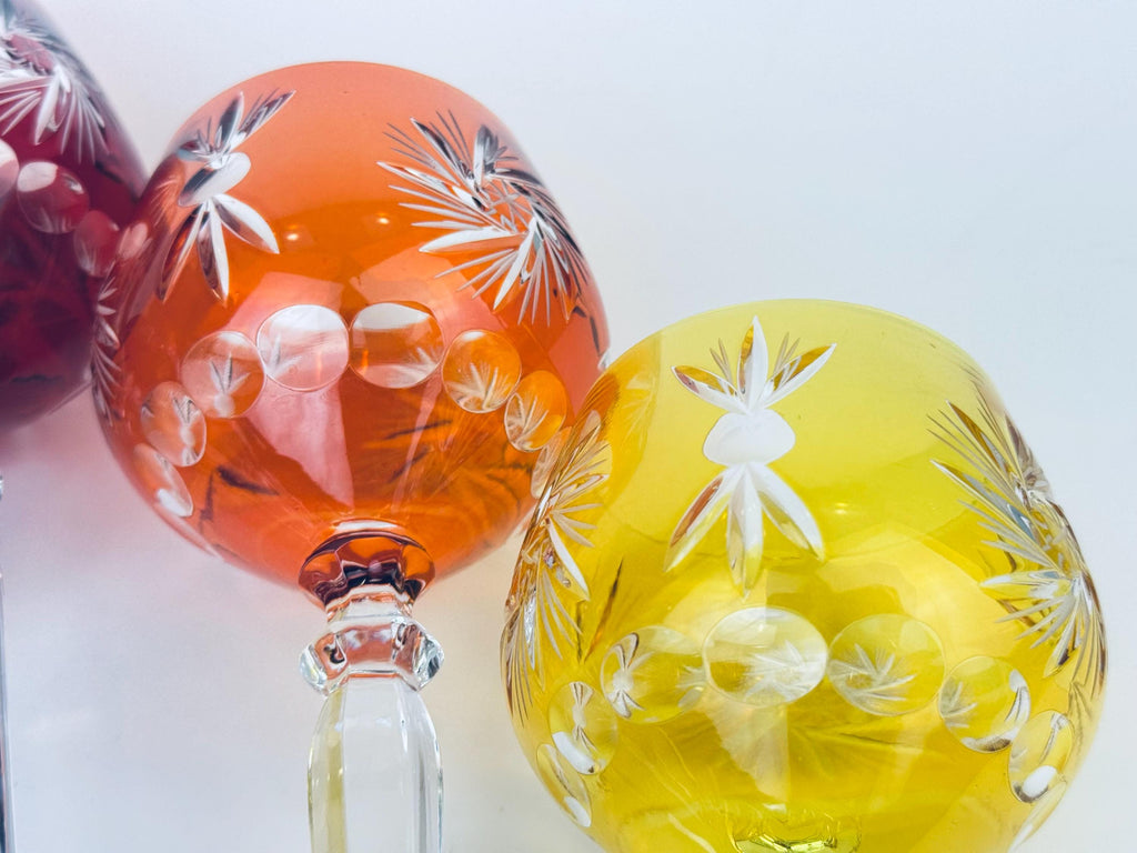 Product image for 'vintage cut to clear stemmed crystal wine glasses multi coloured sold separately' (view 24faf4)