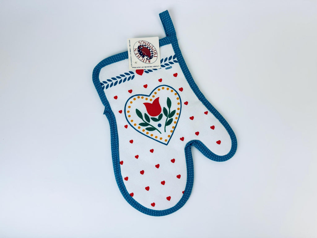 Product image for 'vintage floral heart pot holder oven mitt trivet blue polka dots new old stock sold separately' (view 41a869)