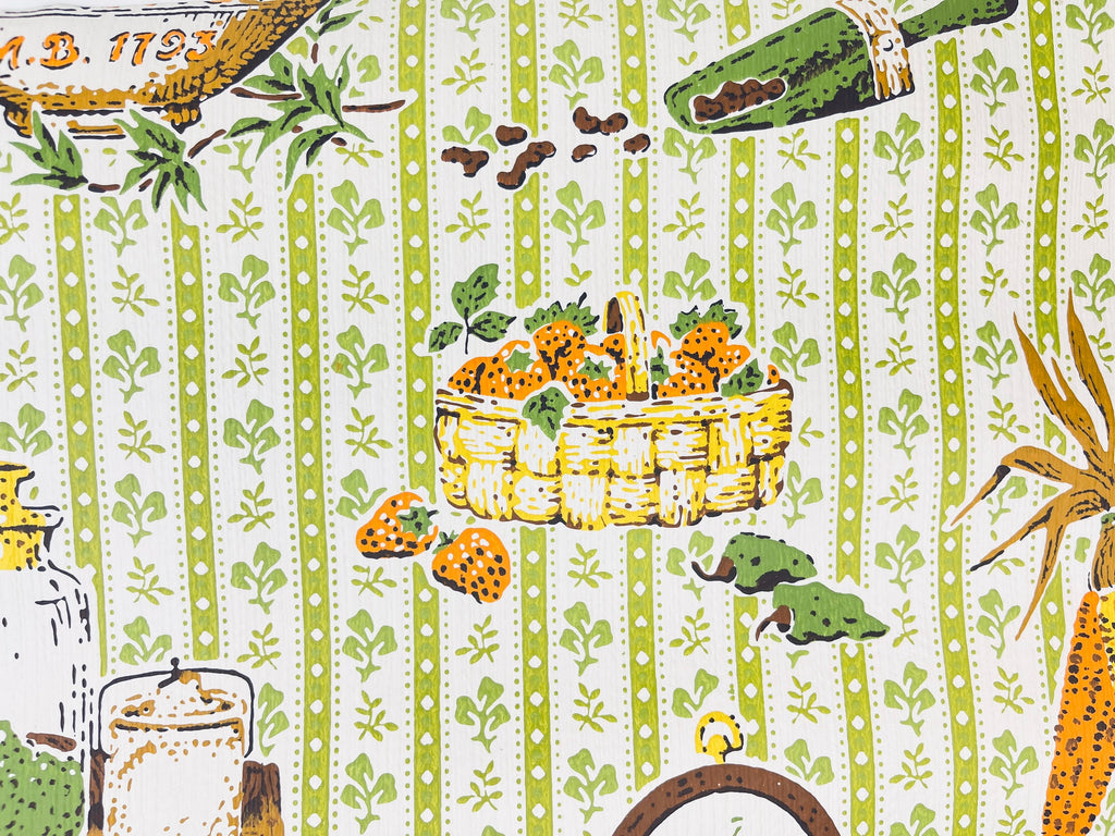 Product image for 'vintage beige green kitchy kitchen wallpaper lightly textured vintage craft project paper upcycle material' (view ccaa3a)