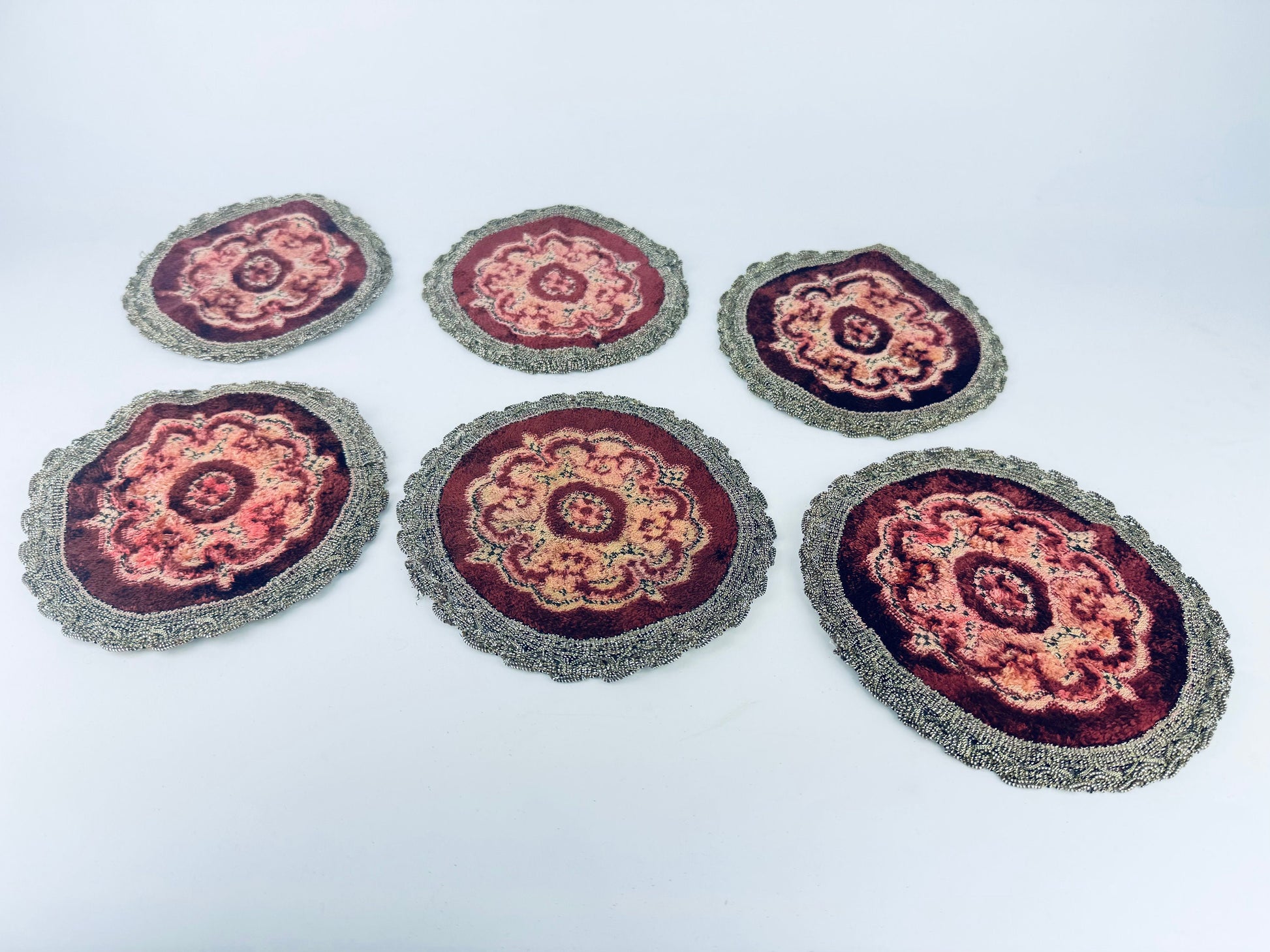Product image for 'vintage round floral dressing table mats doilies metallic lace trim made in belgium sets sold separately' (view 7469e2)