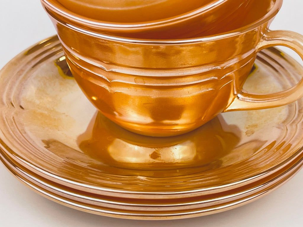 Product image for 'vintage peach lustreware swirl tea cup saucer set replacement anchor hocking fire king made in usa cup saucer set sold separately' (view 99a6ea)